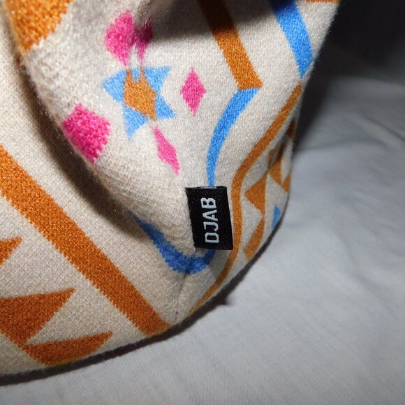 DJAB for SIMONS mens L Funky Southwestern Knit Sweater Vest Cream Tan Blue Pink - Picture 8 of 11